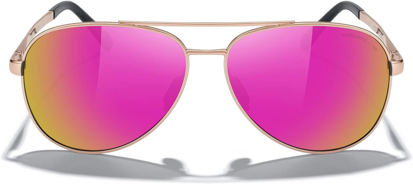 MERRY'S Aviator Sunglasses for Men Women - Polarized Driving Sun glasses Mirrored Lens UV 400 Protection 58 MM