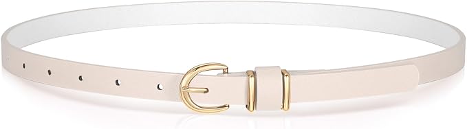VONMELLI Womens Skinny Leather Belt Thin Waist Belts for Women Fashion Dress Jeans with Gold Buckle