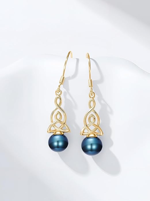 Tahitian Black Pearl AAAA 18K Gold Plated Sterling Silver Dangle Drop Earrings for Women Wife Mom Girlfriend Valentine Her Jewelry Gift for Anniversary Birthday Christmas