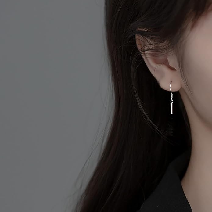 SLUYNZ 925 Sterling Silver Small Vertical Bar Drop Earrings for Women Teen Girls Minimalist Bar Drop Earrings (Silver)