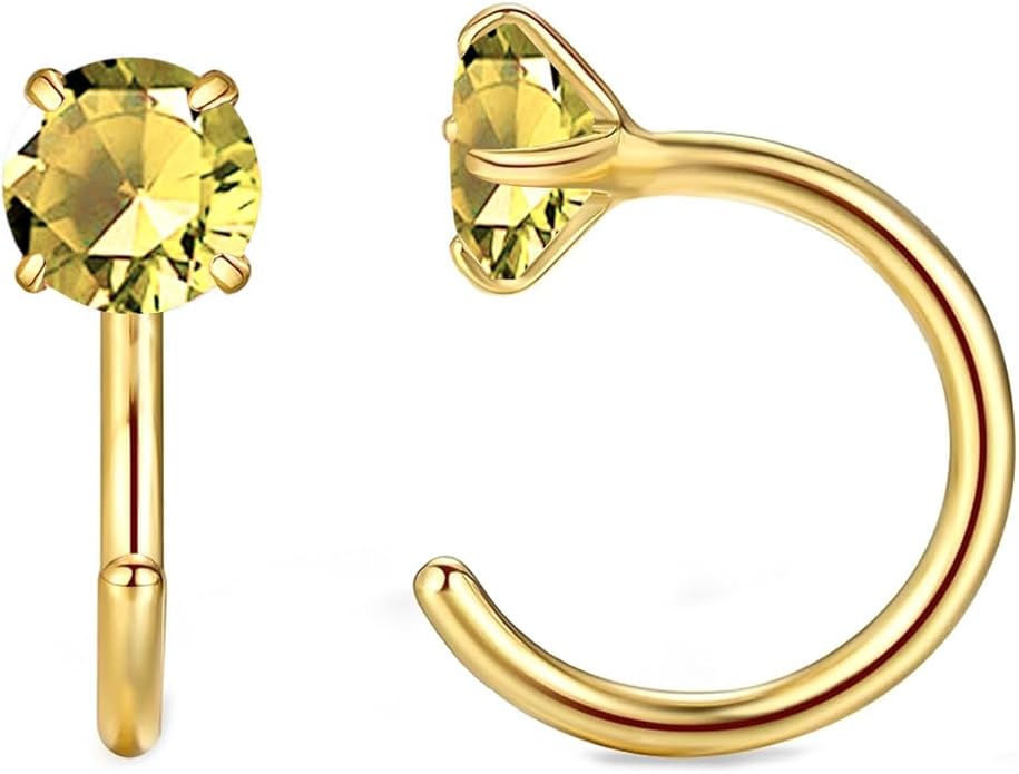 14K Gold Birthstone Huggie Half Hoop Earrings for Women,Round-cut Created Gemstone Minimalist Tiny Earring(4MM*2) Anniversary Birthday Mother's Day Jewelry for Mom Her