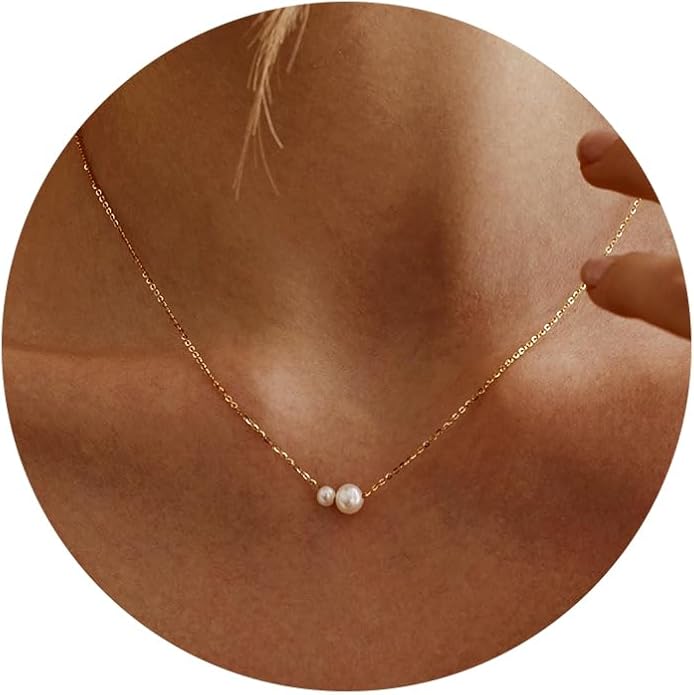 Gold Pearl Necklaces for Women Trendy 14k Gold Plated Dainty Necklace Simple Pearl Drop Single Charm Pendant Necklace Women's Jewelry Best Friend Birthday Gifts Gold Jewelry for Women