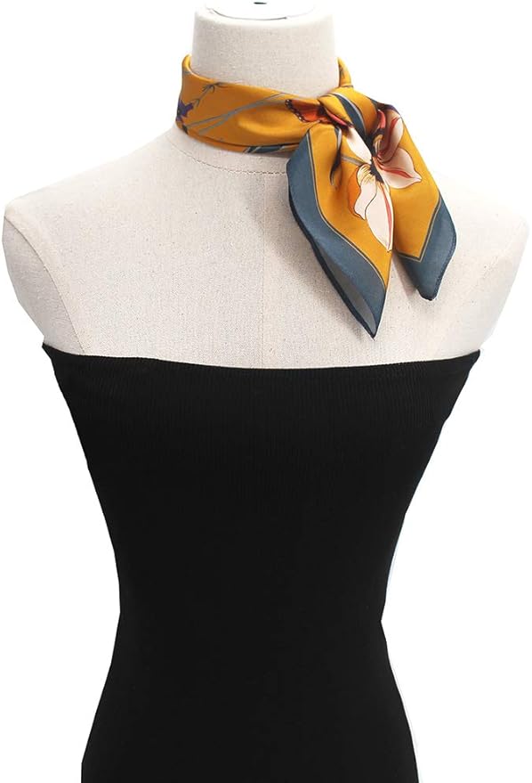 ANDANTINO 100% Real Mulberry Silk Scarf -21'' x 21''- Lightweight Neckerchief –Women Men Small Square Digital Printed Scarves