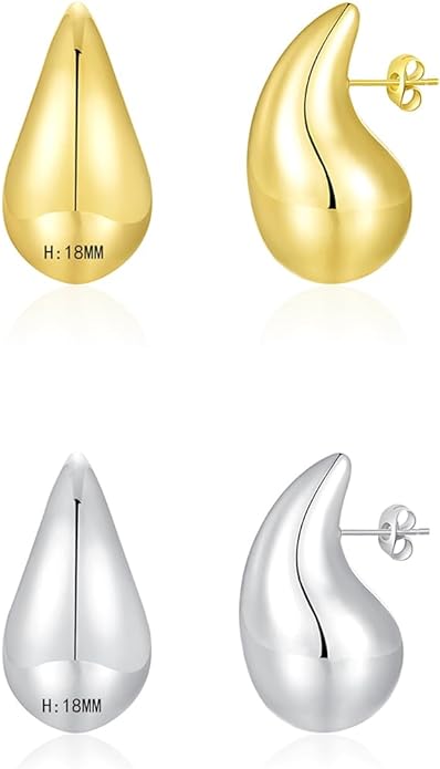Apsvo Chunky 14K Gold Plated Hoop Earrings for Women, Lightweight Waterdrop Hollow Open Hoops, Hypoallergenic Dupes Earrings