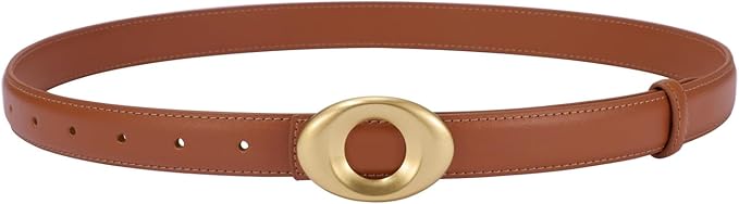 Women's Elegant Casual Genuine Leather Belt with Matte Oval Vintage Gold Buckle for Jeans Pants Dresses