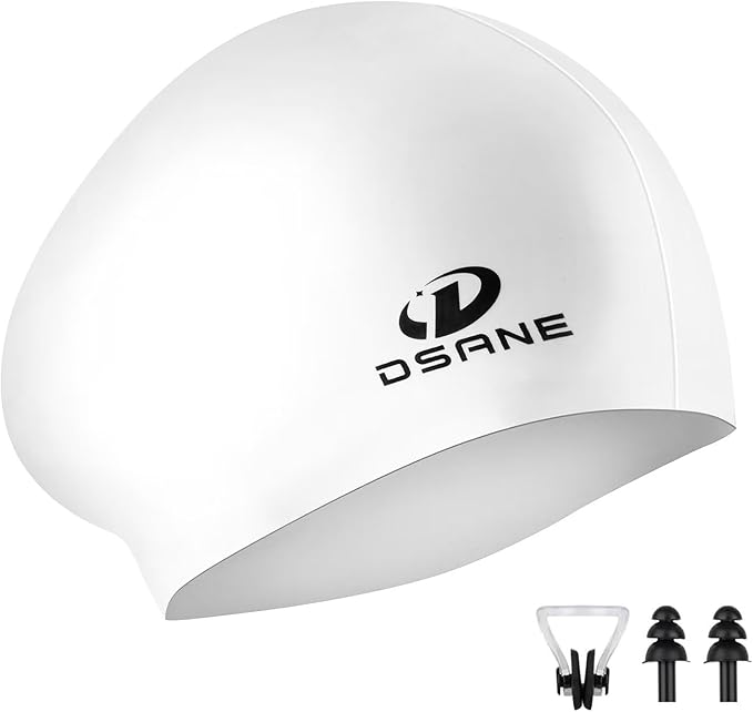 Womens Silicone Swim Cap for Long Hair,3D Ergonomic Design Silicone Swimming Caps for Women Kids Men Adults Boys Girls with Ear Plug and Nose Clip