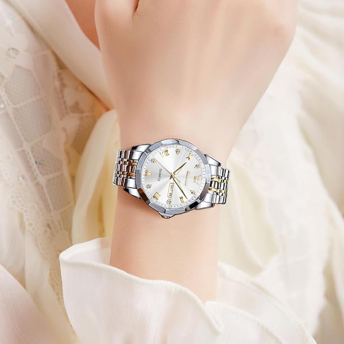 OLEVS Watch for Men Women Large Face Unisex Diamond Luxury Dress Analog Quartz Stainless Steel Waterproof Luminous Date Business Casual Wrist Watch