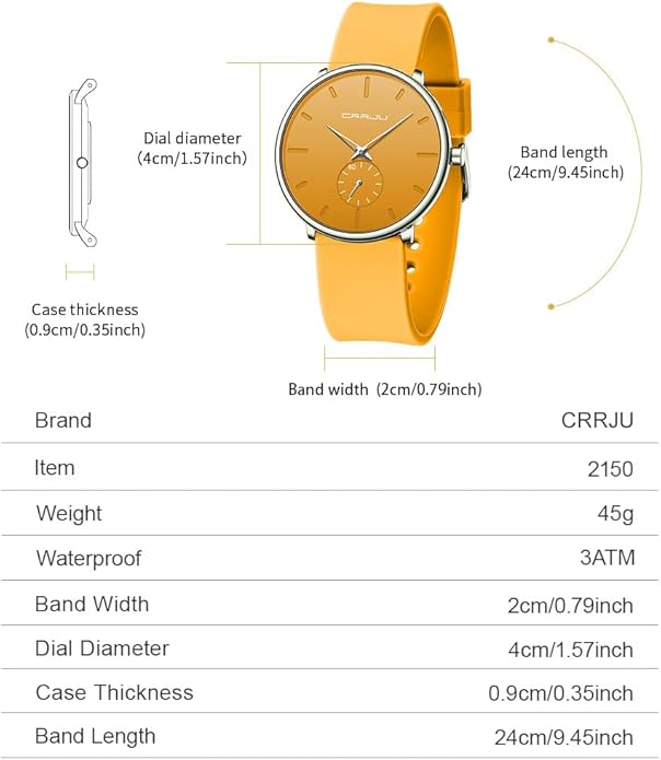 CRRJU Men’s Women Watch Casual Stylish Waterproof Quartz Unisex Wristwatches, Ultra Thin Watches for Men Women, Colorful Silicone Band
