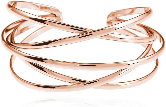 FUTIMELY Boho Chunky Cuff Bracelet for Women,Gold/Silver/Rose gold Multi-layer Cross Wire Bangle Bracelets Open Adjustable Wide Cuff Bracelet Fashion Statement Jewelry