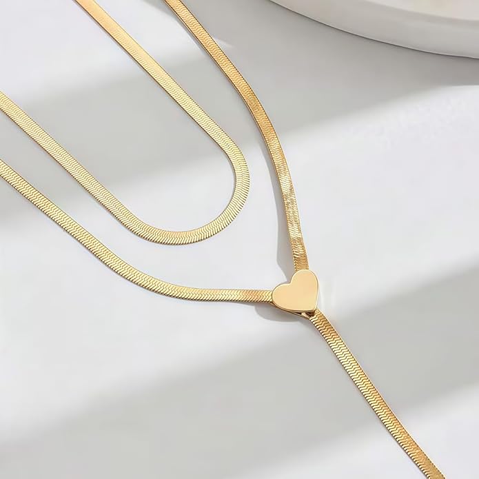 Atiptu Chunky Gold Choker Necklace for Women Silver Statement Y Necklace Long Herringbone Snake Chain Lariat Necklaces Prom Body Jewelry Accessories Gifts