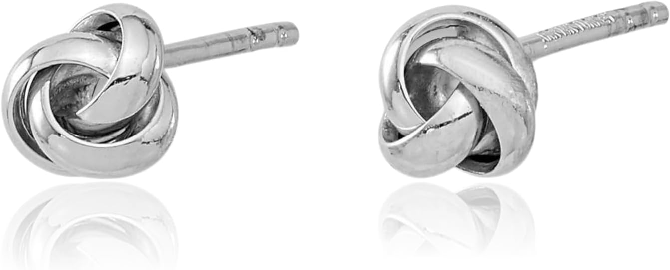14K White Gold Love Knot Stud Earrings Ball Button Style 4.5mm Polished Hypoallergenic Fine Jewelry Classic Minimalist For Women Gift
