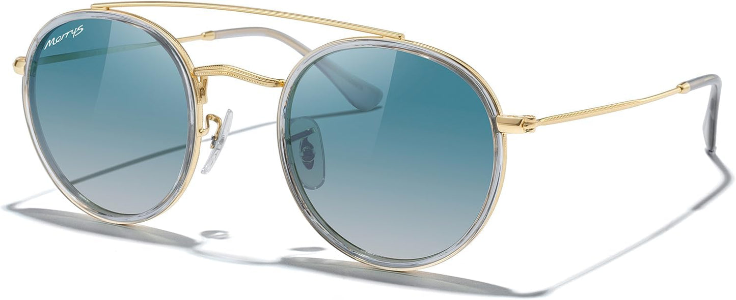 MERRY'S Retro Round Polarized Sunglasses - Unisex Double Bridge Sun Glasses