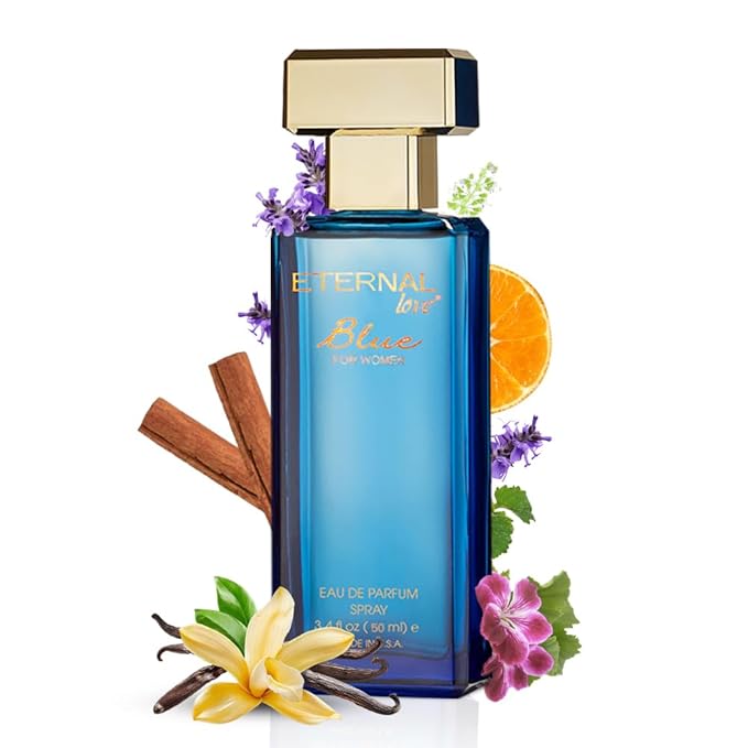 Eternal Love Blue for Women - Long Lasting Eau de Parfum Spray - Soft Powdery Floral Scent with Vanilla & Jasmine - Feminine & Alluring Fragrance - 1.7oz