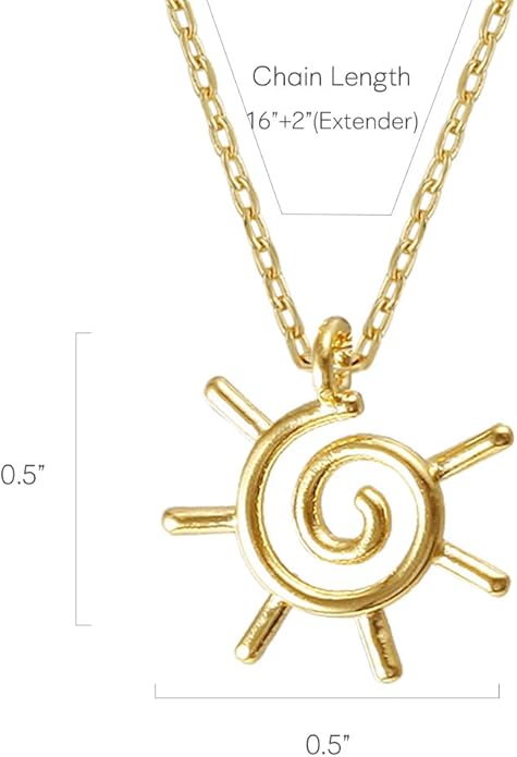 Minimalist Sun Pendant Necklace – MUSTHAVE 18K Gold Plated Open Line Sun Necklace, Spiral Sun Symbol in Silver, Dainty Chain Jewelry for Women, Gift for Nature Lovers, 16+2 inch Extender, Message Card, Birthday, BFF, Unisex (Yellow Gold)