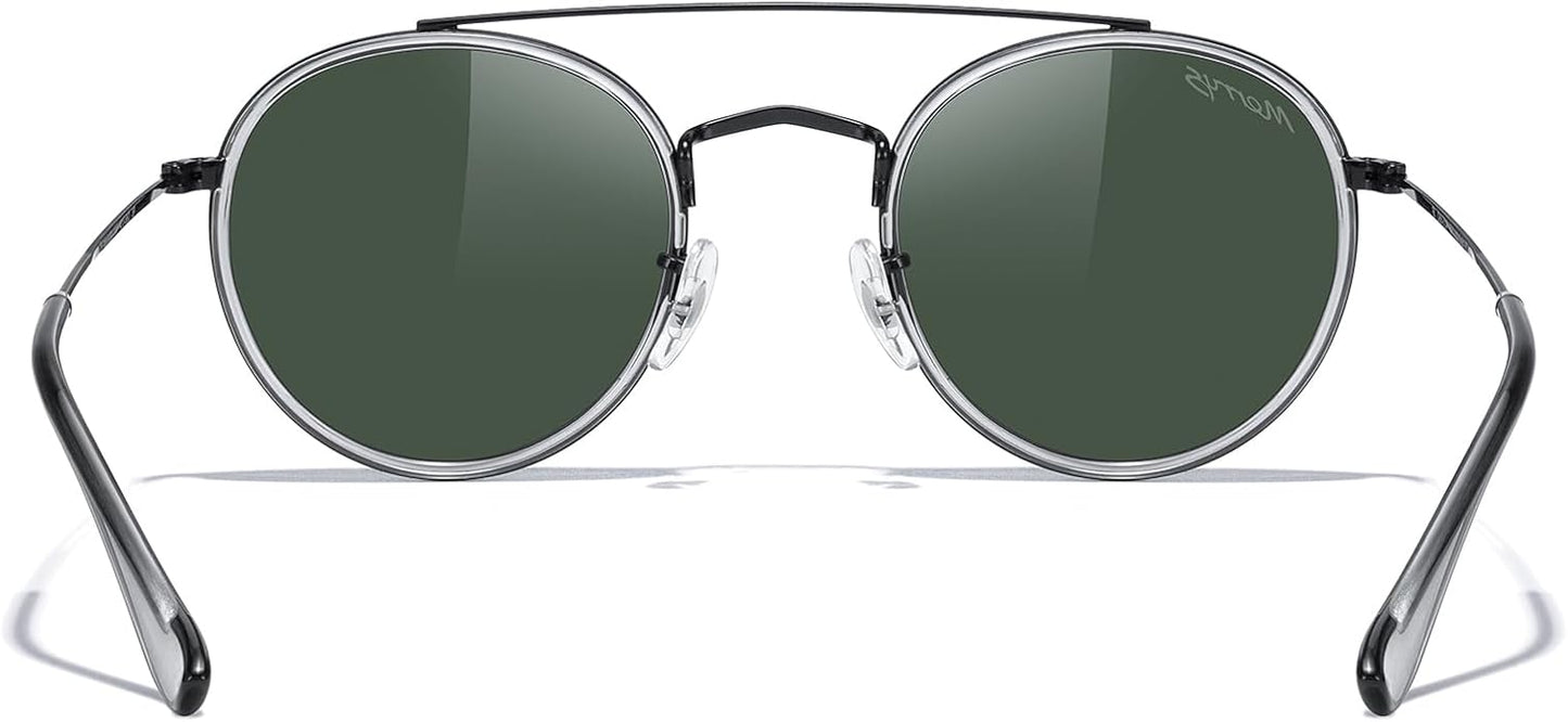 MERRY'S Retro Round Polarized Sunglasses - Unisex Double Bridge Sun Glasses