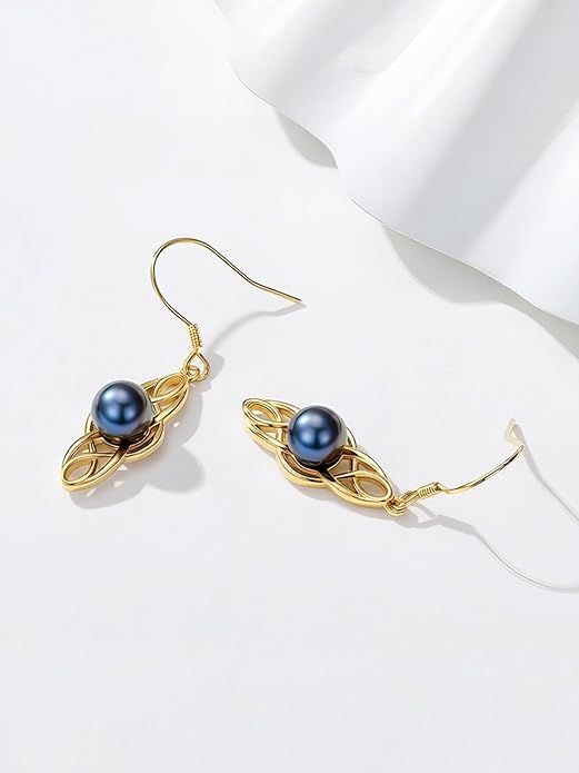 Tahitian Black Pearl AAAA 18K Gold Plated Sterling Silver Dangle Drop Earrings for Women Wife Mom Girlfriend Valentine Her Jewelry Gift for Anniversary Birthday Christmas