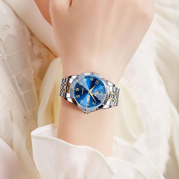 OLEVS Watch for Men Women Large Face Unisex Diamond Luxury Dress Analog Quartz Stainless Steel Waterproof Luminous Date Business Casual Wrist Watch