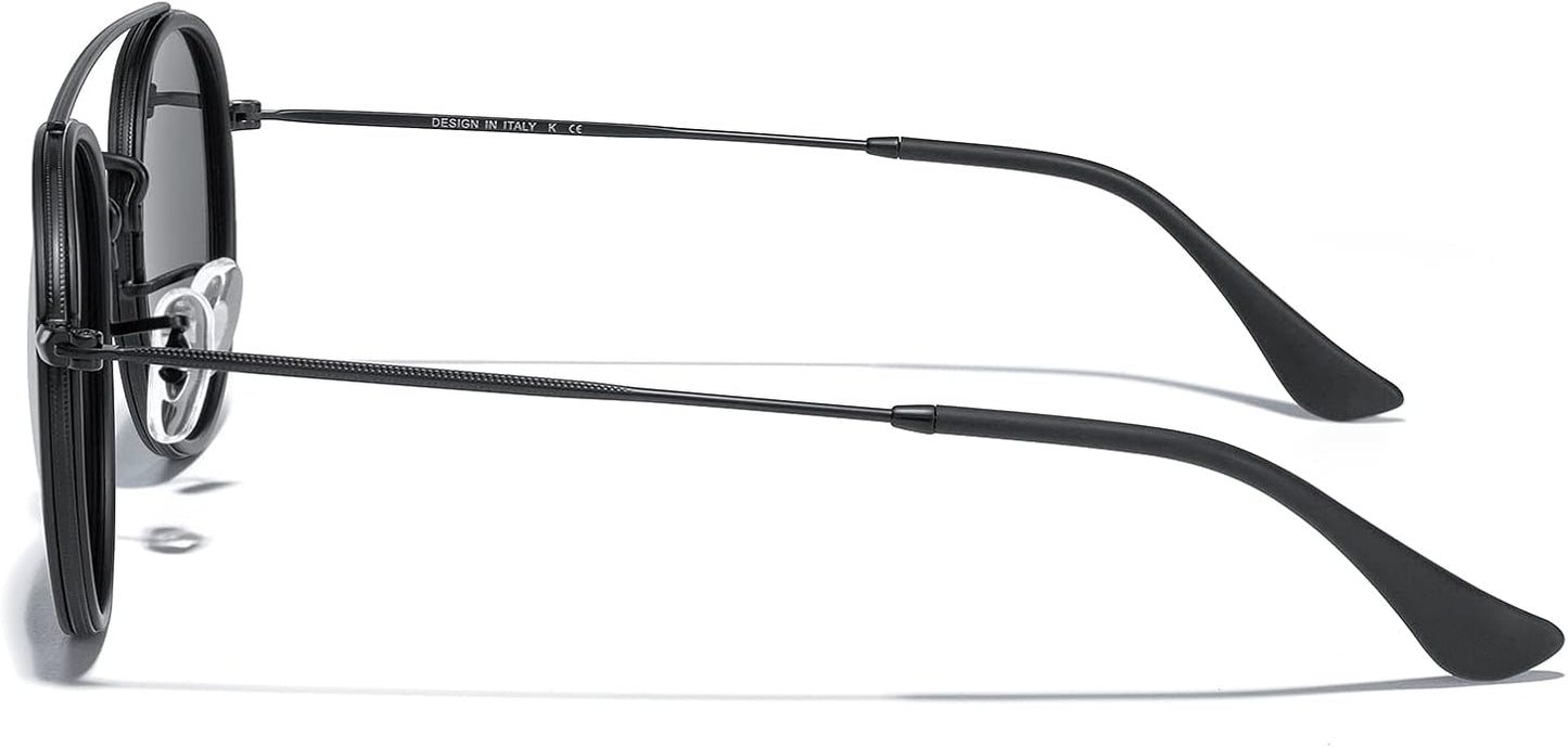 MERRY'S Retro Round Polarized Sunglasses - Unisex Double Bridge Sun Glasses