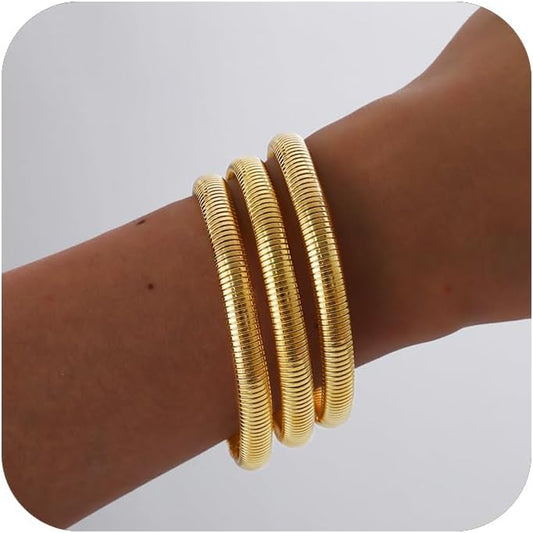 18K Gold Plated Bracelets for Women Gold Bangles for Women Chunky Bangle Bracelets for Women Bracelets Stack Tarnish Free Bangle Set of 3 for Women Accessories for Her Gifts