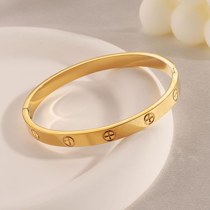 Gold Bracelets for Women-4Pcs/3Pcs,18K Gold Plated Bangle Tennis Bracelets Stack Set for Women Trendy Non Tarnish Stainless Steel Gold Bangles Accessories Designer Jewelry