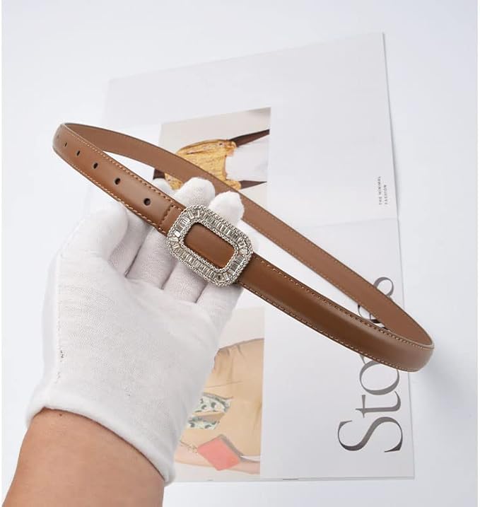 Women Rhinestone Leather Belt, Womens Leather Belt with Crystal Diamond Buckle, Designer Belts for Pants Jeans Dresses