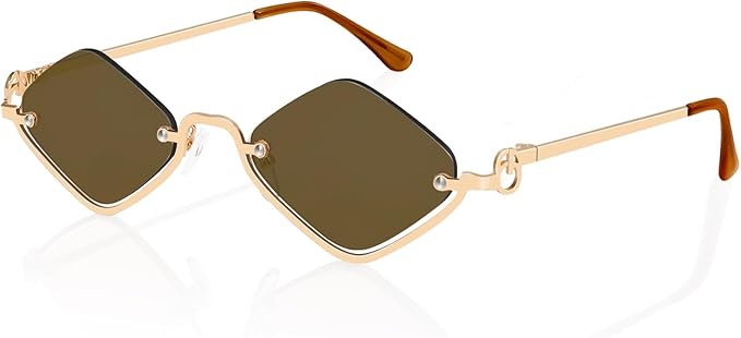 Retro Y2k Sunglasses for Women Men,Trendy Semi-Rimless Sun Glasses Irregular Narrow Gold Sunnies UV400