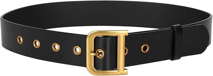 Women's Fashion Classic Metal Buckle Leather Belt with Jeans Dress