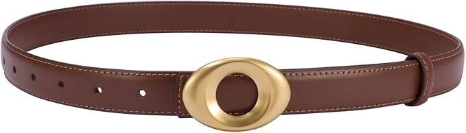 Women's Elegant Casual Genuine Leather Belt with Matte Oval Vintage Gold Buckle for Jeans Pants Dresses