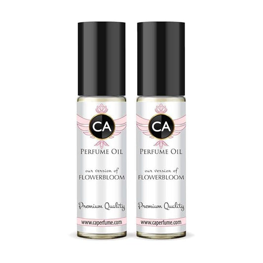 CA Perfume Impression of Flowerbloom For Women Fragrance Body Oil Alcohol-Free Travel Size Concentrated Long Lasting Roll-On 0.3 Fl Oz (Pack of 2)