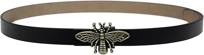 Women's 0.7″Thin Vintage Copper Bee Buckle Leather Belts Casual Dress Belts