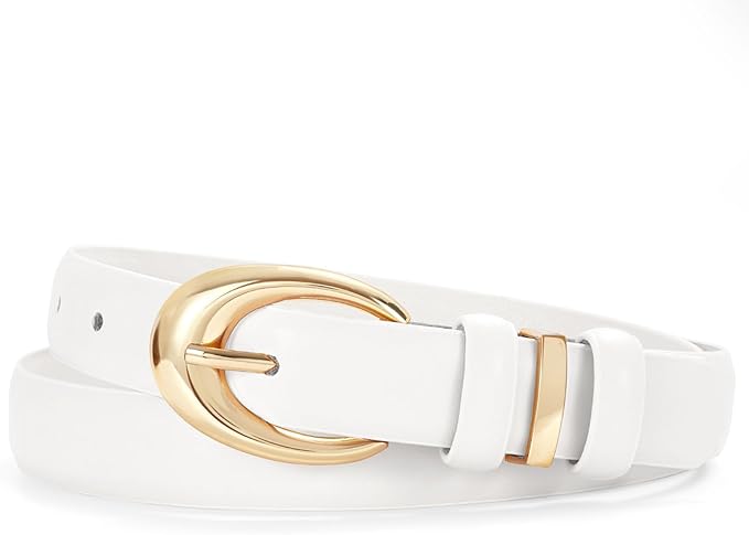 TRIWORKS Women Leather Belt for Jeans Pants Fashion Ladies Skinny Faux Leather Dress belt with Gold Buckle