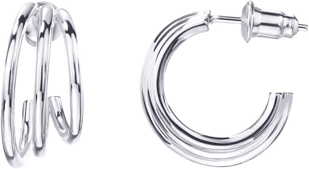 PAVOI 14K Gold Plated Multi Huggie Hoop Earrings for Women - 925 Sterling Silver Posts Triple Split Hoop Gold Earrings for Women - Trendy Fashion Jewelry