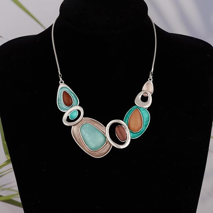 Vintage Chunky Statement Jewelry Set Retro Leaf Floral Geometric Bohemian Boho Bib Necklace Earring Set Fashion Costume Jewelry for Women Girls Wedding Party Prom Unique Gift