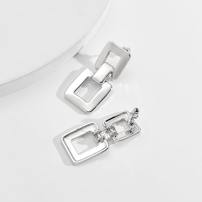 MUYAN Gold Silver Geometric Drop Dangle Earrings for Women Brushed Link Square Dangle Earrings Trendy Jewelry