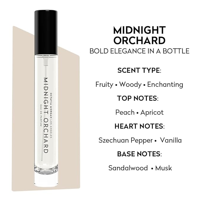 OCTAVIA MORGAN Midnight Orchard Eau De Parfum- Travel Perfume with Lush Peach, Golden Apricot & Smooth Sandalwood for a Fruity-Woody Signature - Graceful Fragrance Designed to Captivate All Day - 10ML
