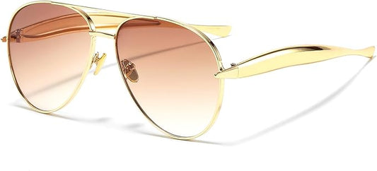 AIEYEZO Gold Aviator Sunglasses for Women Men Oversized Thick Frame Sun Glasses Fashion Retro Sardine Pilot Shades