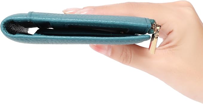 Slim Blue Wallet for Women, RFID Blocking Genuine Leather Bifold with Secure Zippered Coin Pocket (Blue)