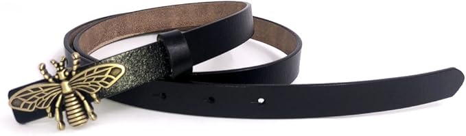 Women's 0.7″Thin Vintage Copper Bee Buckle Leather Belts Casual Dress Belts