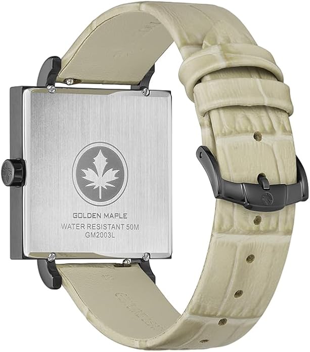 GOLDEN MAPLE Fancy Ladies Watch, Quartz Movement Watches for Women, Square Case with Leather Strap