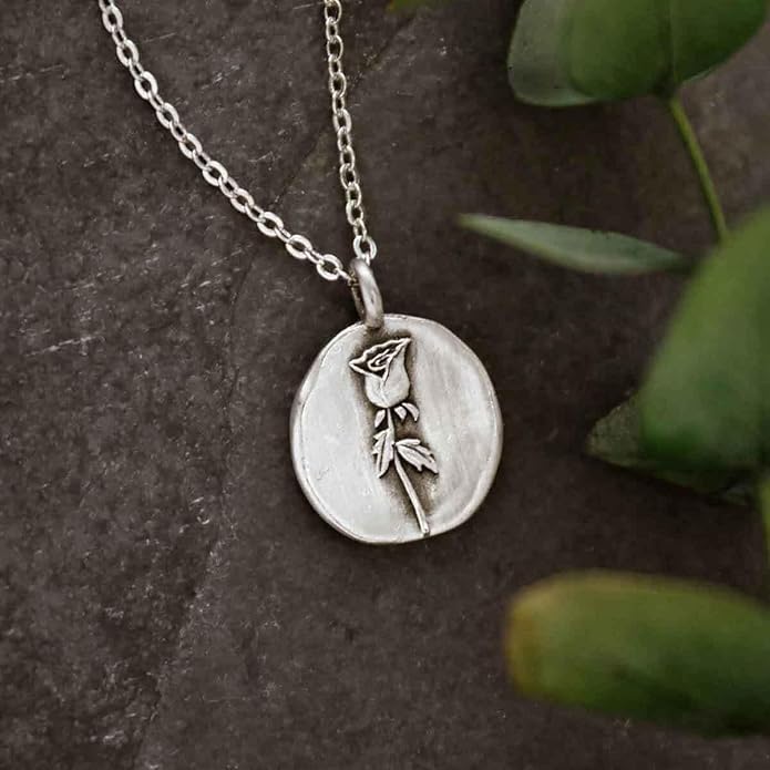 LISA LEONARD DESIGNS Pewter Birth Flower Pendant Necklace Minimalist Jewelry Necklaces For Women Gift For Her Dainty Necklaces
