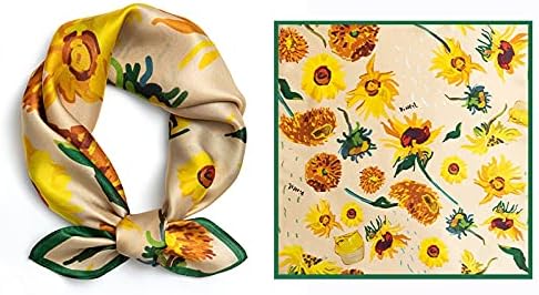 ANDANTINO 100% Real Mulberry Silk Scarf -21'' x 21''- Lightweight Neckerchief –Women Men Small Square Digital Printed Scarves