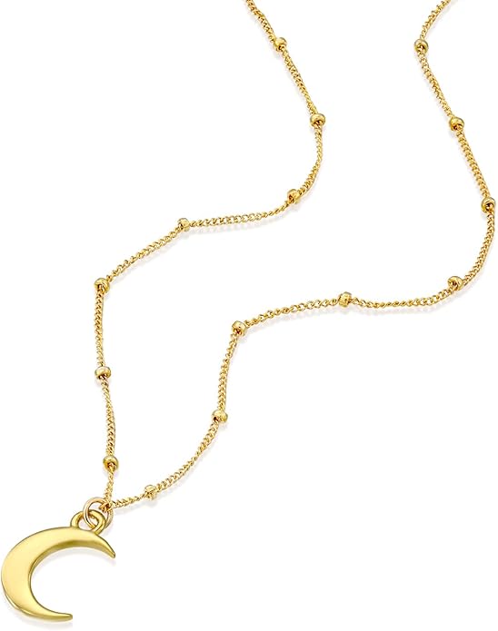 Gold Moon Necklace for Women - Crescent Pendant on a Minimal Gold Filled Satellite Chain - Length 16" + 2" Extender