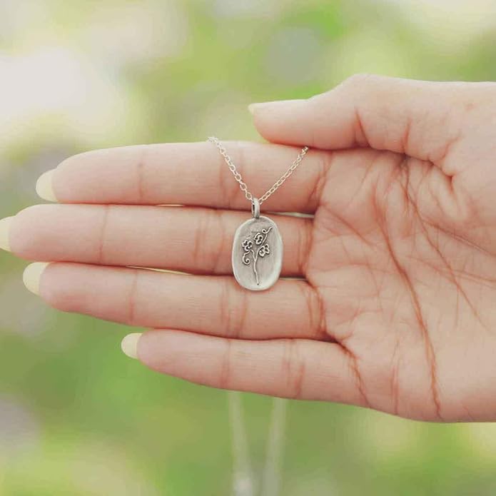 LISA LEONARD DESIGNS Pewter Birth Flower Pendant Necklace Minimalist Jewelry Necklaces For Women Gift For Her Dainty Necklaces