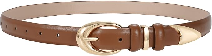 TRIWORKS Women Leather Belt for Jeans Pants Fashion Ladies Skinny Faux Leather Dress belt with Gold Buckle