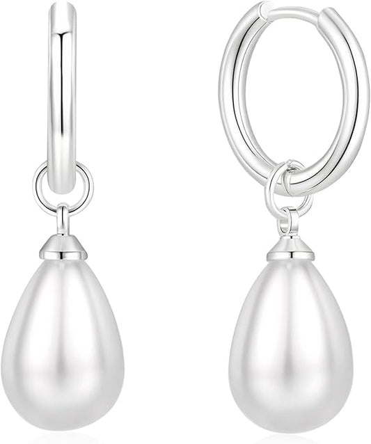 14k Gold Plated Lightweight Pearl Earrings,Trendy Jewelry,Teardrop Hoop Earrings for Women,Pearl Drop Earrings,Elegant Jewelry for Gifts