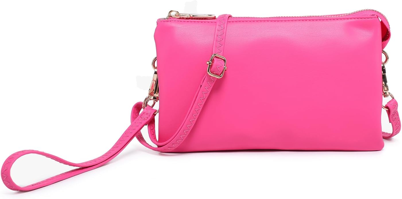 JEN & CO. Riley Small Crossbody Bags for Women Vegan Leather Wristlet Clutch Wallet Purses Handbags with 2 Straps