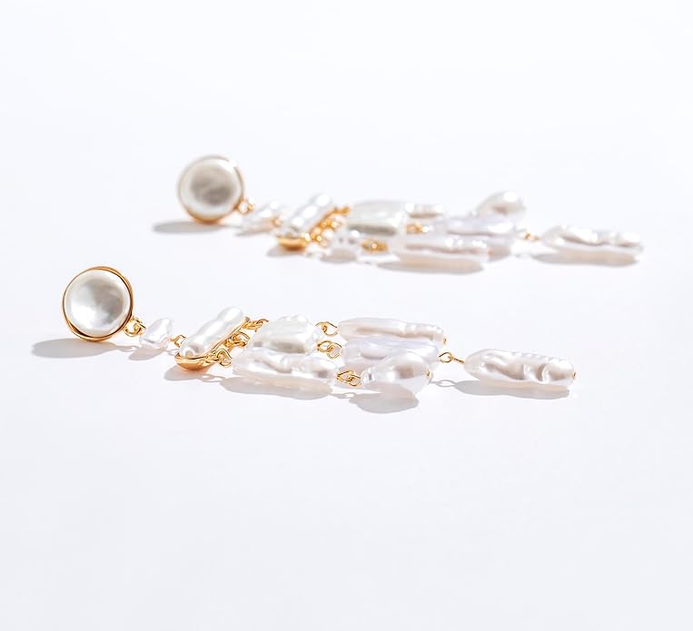 Statement Pearl Dangle Earrings,Gold and Large Pearl,Luxury Chandelier Organic Style Earrings