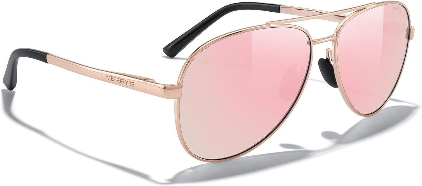 MERRY'S Aviator Sunglasses for Men Women - Polarized Driving Sun glasses Mirrored Lens UV 400 Protection 58 MM
