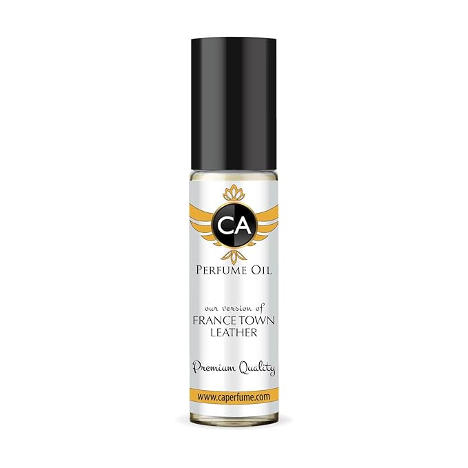 CA Perfume Impression of France Town Leather Unisex Fragrance Oil Leather Scent Long Lasting Perfumes for Women & Men Travel Size TSA Ready Mini Parfum Body Oil Roll-on 0.33 Fl Oz 10ml