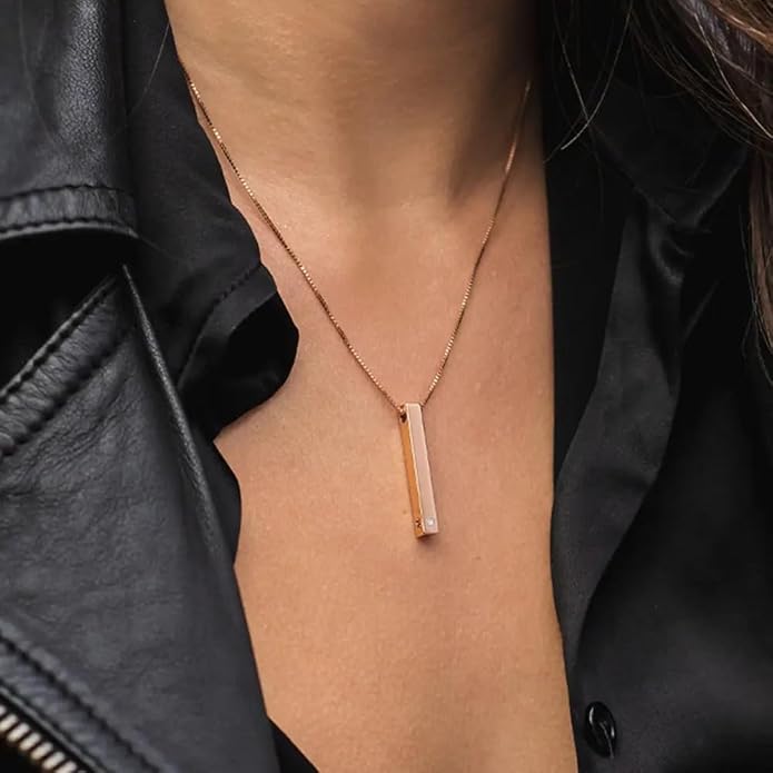 OAK & LUNA - Personalized Pillar Bar Necklace with Diamond Options - Custom Inscription Engraved Pendant - Up to 4 Names - Jewelry Gift for Women, Her, Mother For Mother's Day, Christmas